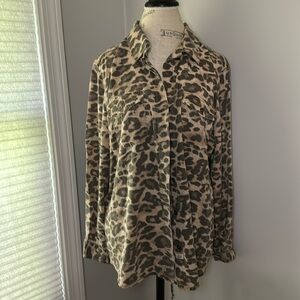 Vintage Havana Blouse Leopard Print Back Tie Detail Long Sleeves Button Down